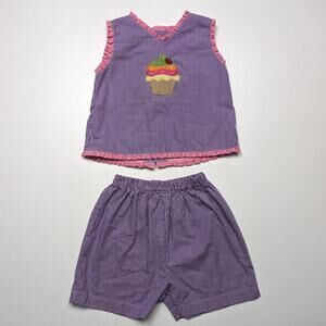 Royal Kidz Outfit Girls Size 24m Purple Gingham Tank Top Shorts Cupcake Birthday